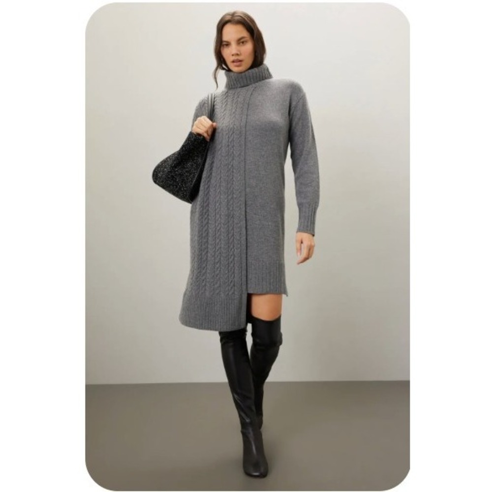 Eudon Choi Mixed-Knit Sweater Dress Wrap Wool Gray‎ Size Medium *READ FLAW*